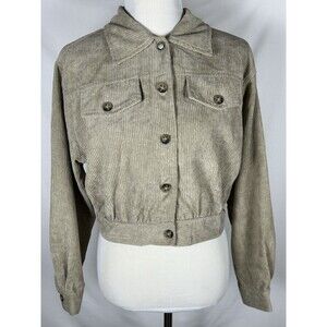 SHEIN Women’s Med Tan Corduroy Cropped Jacket Collared Button Up Ribbed Shacket